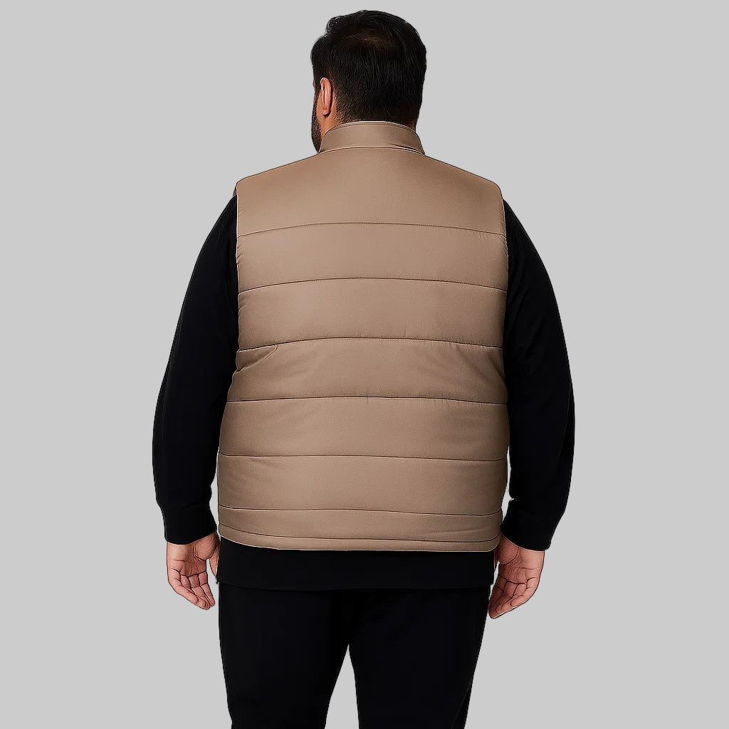 Sleek Taupe Plus-Size Puffer Jacket PSM-8646