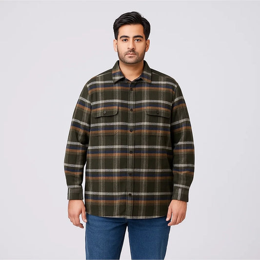 Forest Green Plaid Fleece-Lined Flannel Shirt Jacket PSM-6581