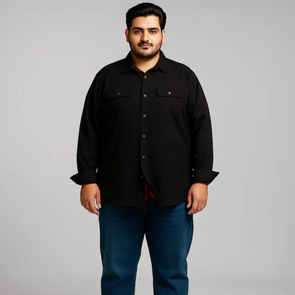 Black Flannel-Lined Twill Shirt Jacket PSM-6576