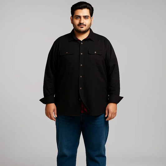 Black Flannel-Lined Twill Shirt Jacket PSM-6576