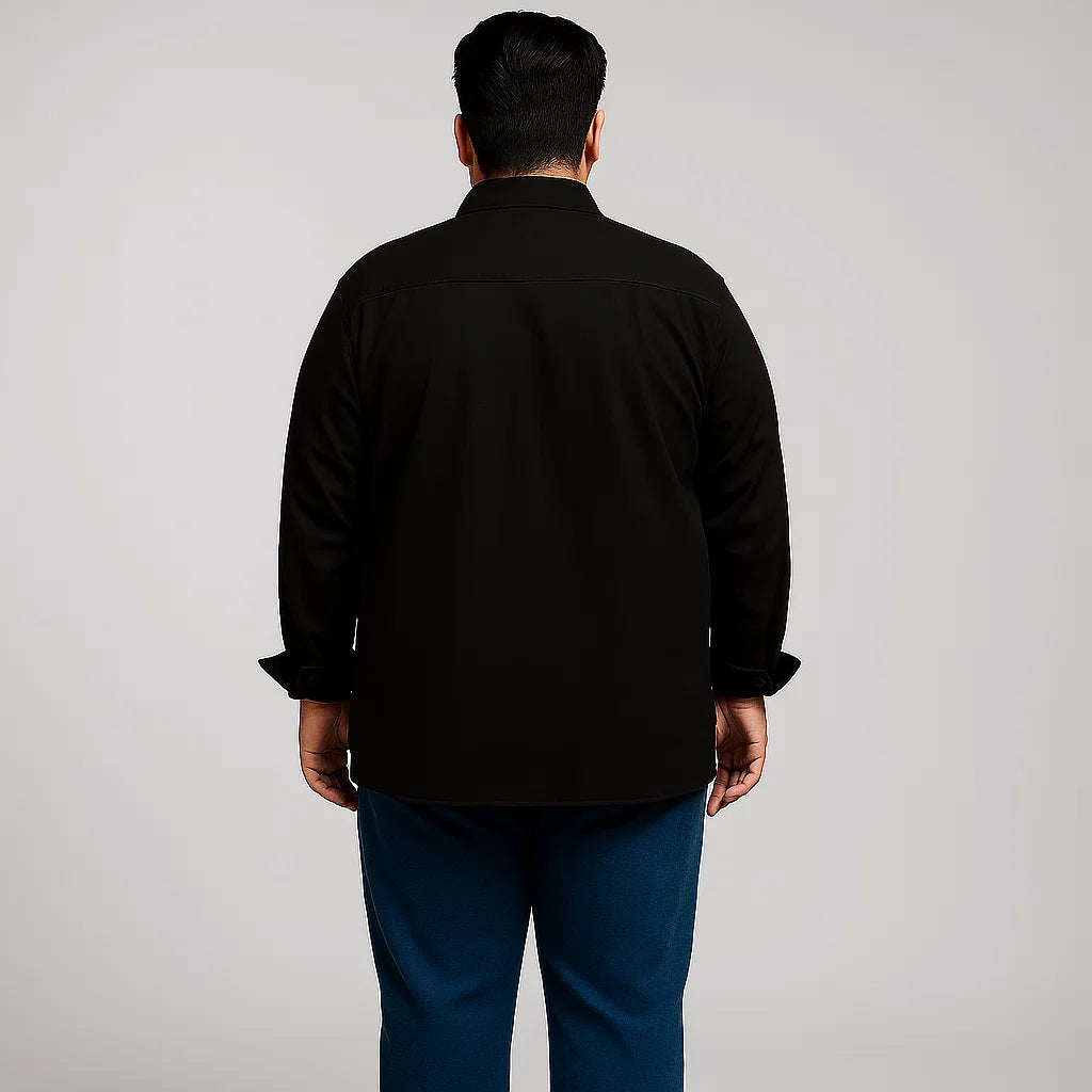Black Flannel-Lined Twill Shirt Jacket PSM-6576