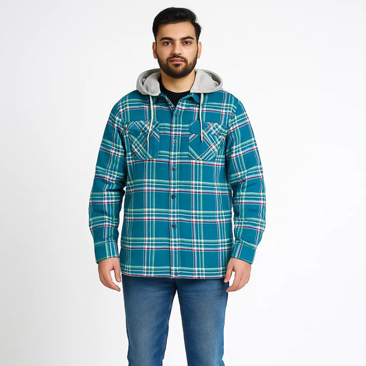 Sea Green Plaid Without Hood Shirt Jacket PSM-6630