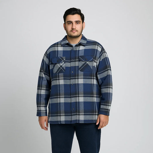Navy Plaid Fleece-Lined Flannel Shirt Jacket PSM-6597