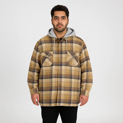 Dark Khaki Plaid Without Hood Shirt Jacket PSM-6590