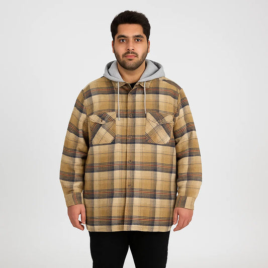 Dark Khaki Plaid Without Hood Shirt Jacket PSM-6590