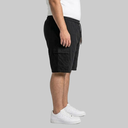 Black Elastic Waist Jersey Cargo Shorts PSM-11341