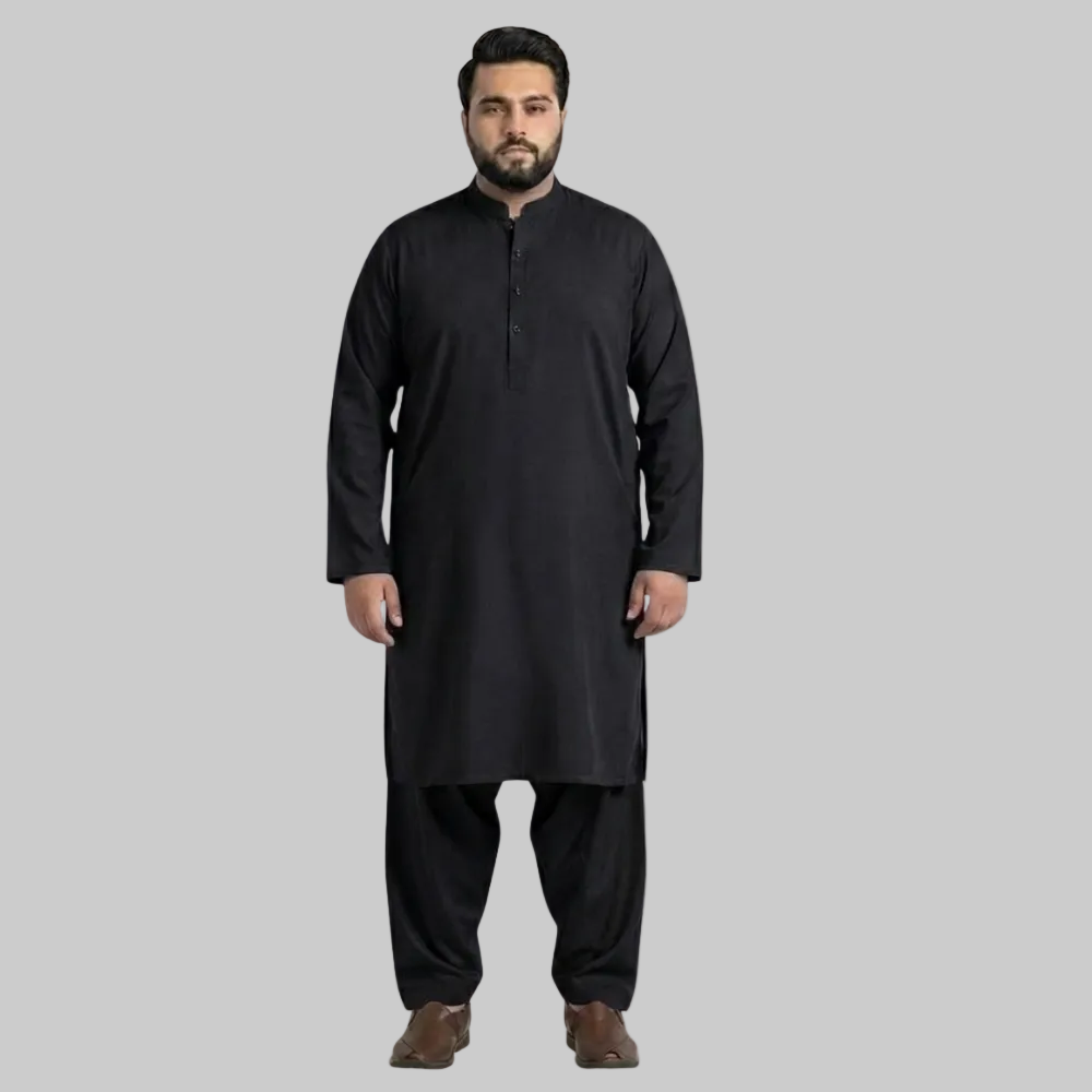 Black Premium Wash & Wear Plus Size Kurta Shalwar PSM-10852
