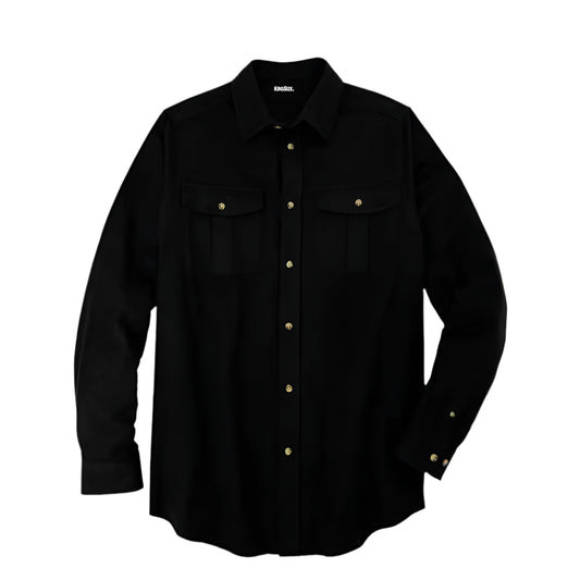 Black solid double-brushed cotton flannel shirt with chest pockets in Big & Tall fit
