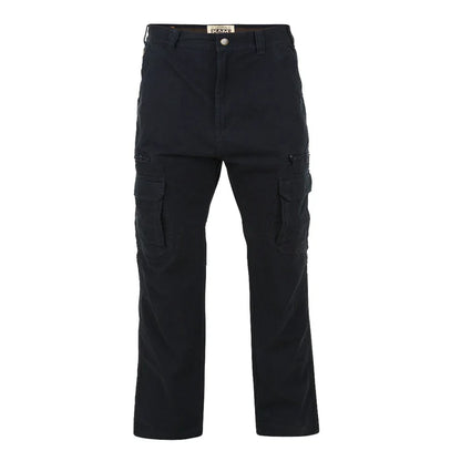 Plus size black denim cargo combat pants with multiple secure pockets and sturdy waistband.