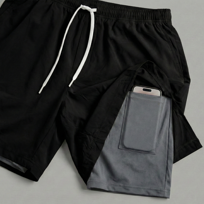 Black Hybrid Double-Layer Performance Shorts PSM-10858