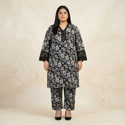 Charcoal Sunflower Luxe – 3 Piece Premium Lawn Panel Ensemble PSW-11234