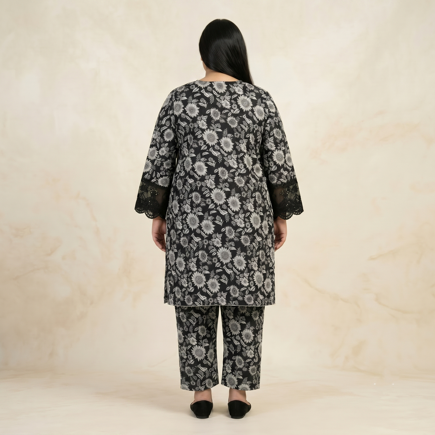 Charcoal Sunflower Luxe – 3 Piece Premium Lawn Panel Ensemble PSW-11234