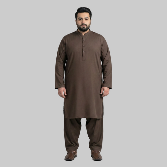 Chocolate Brown Premium Wash & Wear Plus Size Kurta Shalwar PSM-10849