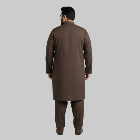 Chocolate Brown Premium Wash & Wear Plus Size Kurta Shalwar PSM-10849