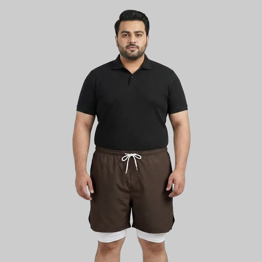 Brown Hybrid Double-Layer Performance Shorts PSM-10859