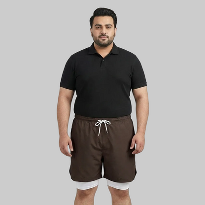 Brown Hybrid Double-Layer Performance Shorts PSM-10859