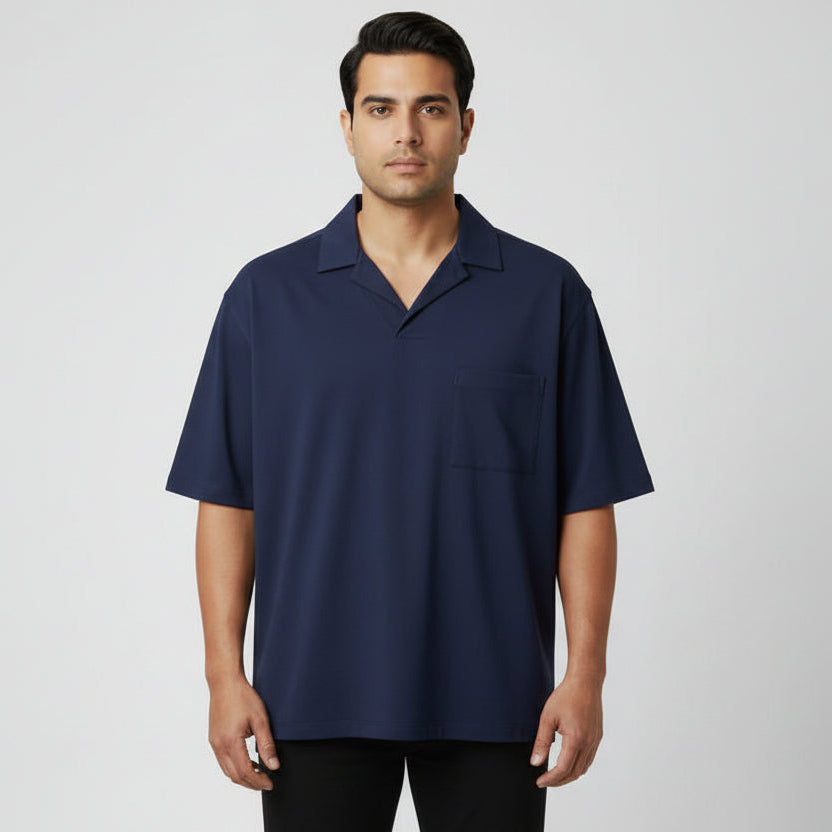 Navy Relaxed Collar Polo Shirt – Plus Size  PSM-10811