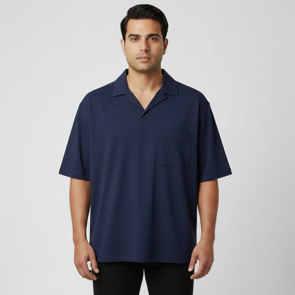 Navy Relaxed Collar Polo Shirt – Plus Size  PSM-10811
