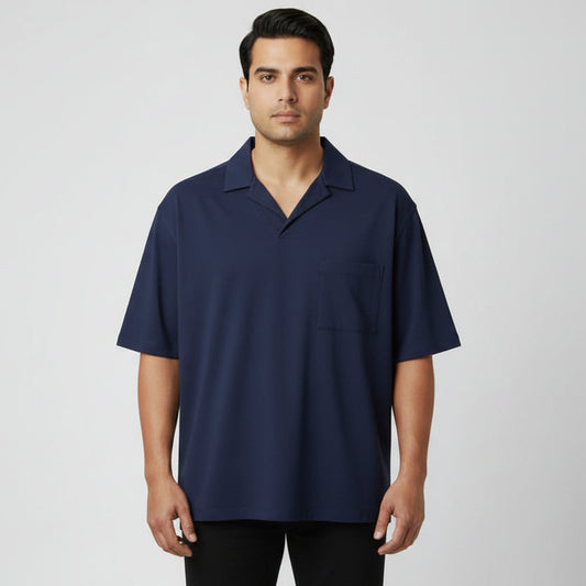 Navy Relaxed Collar Polo Shirt – Plus Size  PSM-10811