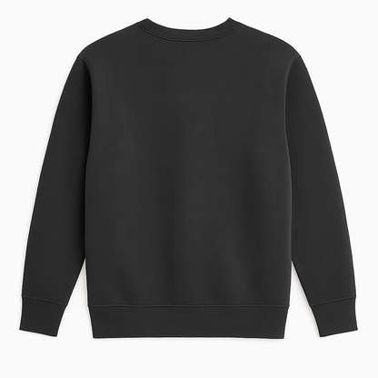 Men’s charcoal fleece crewneck sweatshirt, plus size (2XL–6XL), with ribbed cuffs and hem, featuring a small embroidered PS logo on the chest