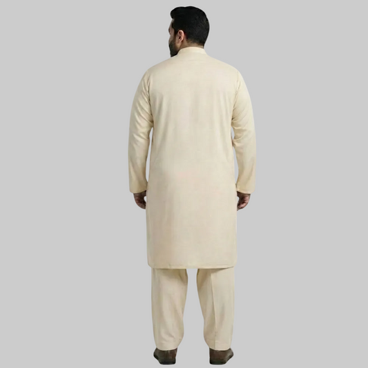 Cream Premium Wash & Wear Plus Size Kurta Shalwar PSM-10853