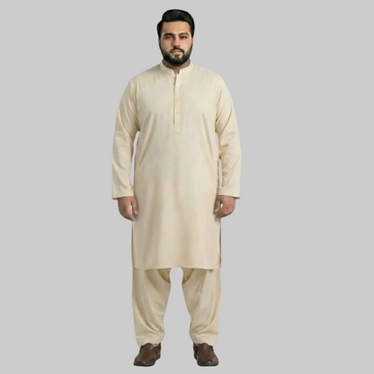 Cream Premium Wash & Wear Plus Size Kurta Shalwar PSM-10853
