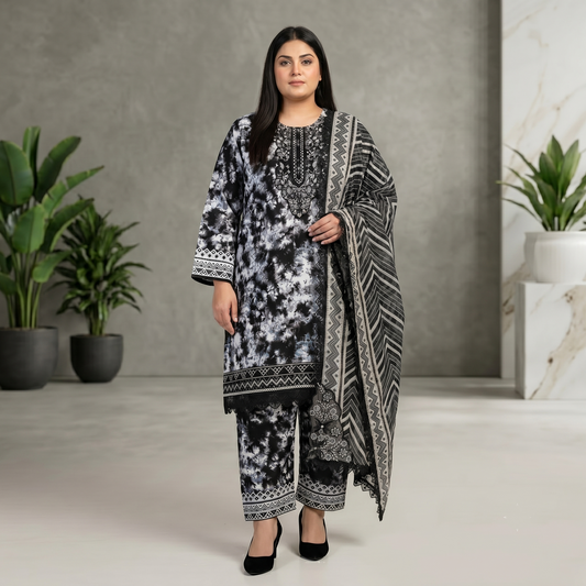 Mystic Cloud – 3 Piece Premium Embroidered Tie-Dye Print Lawn Suit PSW-11228