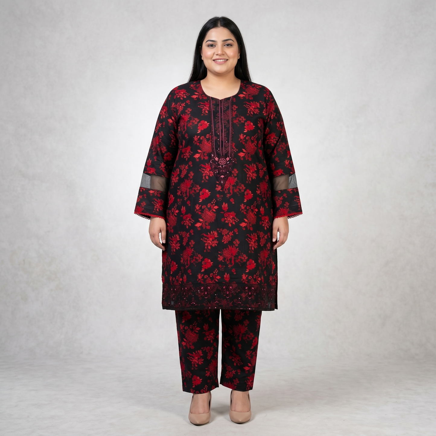 Maroon Royalty – 3 Piece Premium Embroidered Cut-Work Lawn Suit PSW-11229