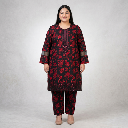 Maroon Royalty – 3 Piece Premium Embroidered Cut-Work Lawn Suit PSW-11229