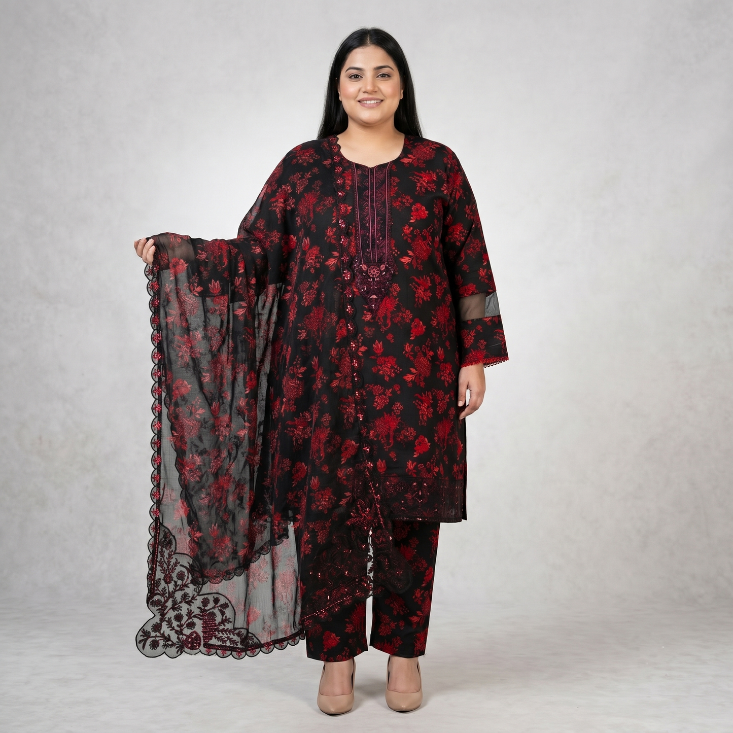 Maroon Royalty – 3 Piece Premium Embroidered Cut-Work Lawn Suit PSW-11229