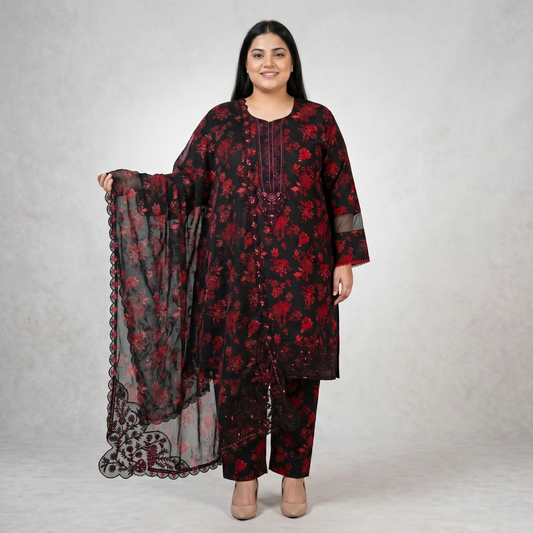 Maroon Royalty – 3 Piece Premium Embroidered Cut-Work Lawn Suit PSW-11229