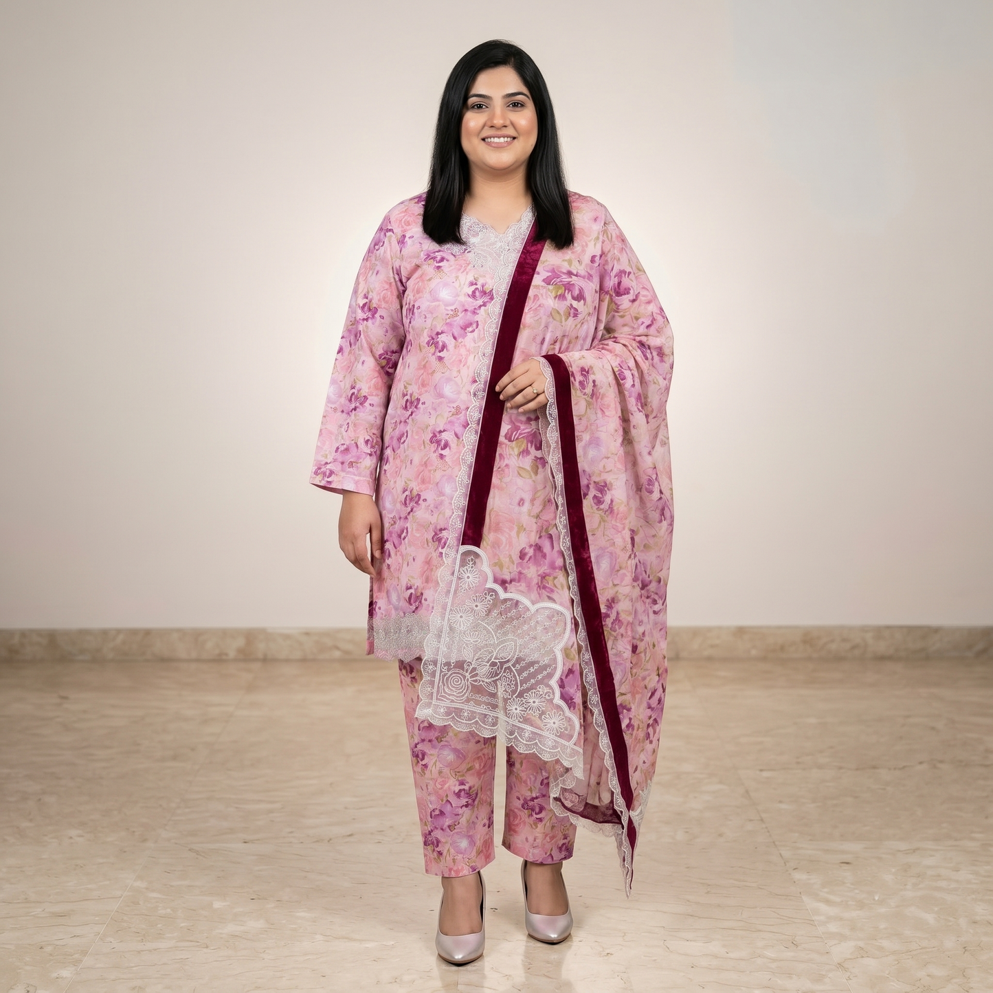 Plum Orchid Luxe – Premium Organza Patch Lawn Ensemble PSW-11231