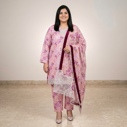 Plum Orchid Luxe – Premium Organza Patch Lawn Ensemble PSW-11231