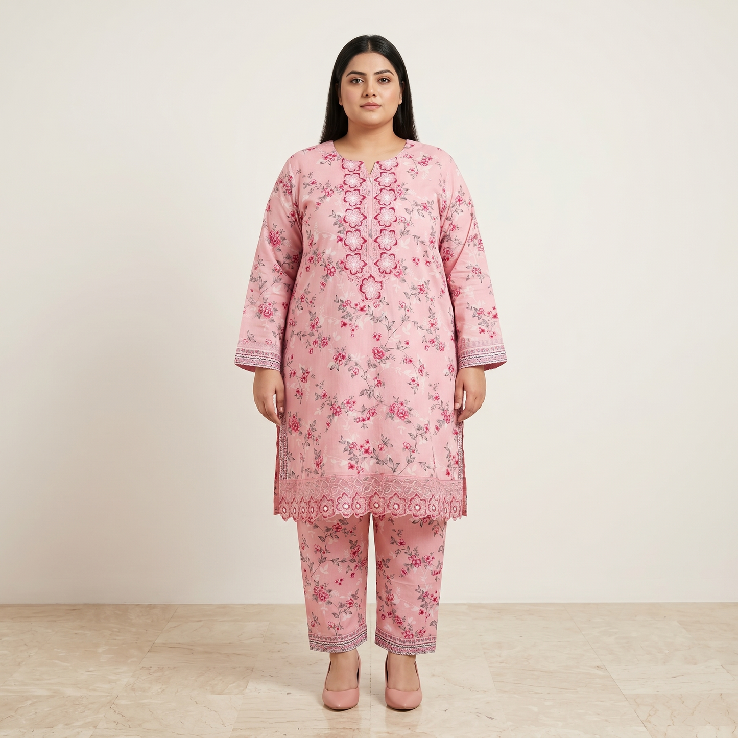 Pastel Meadow Elegance – 3 Piece Heavy Lace Border Suit PSW-11232