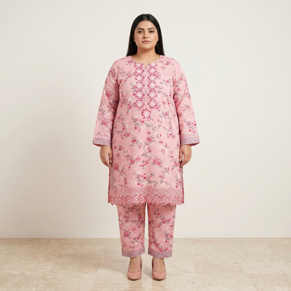 Pastel Meadow Elegance – 3 Piece Heavy Lace Border Suit PSW-11232