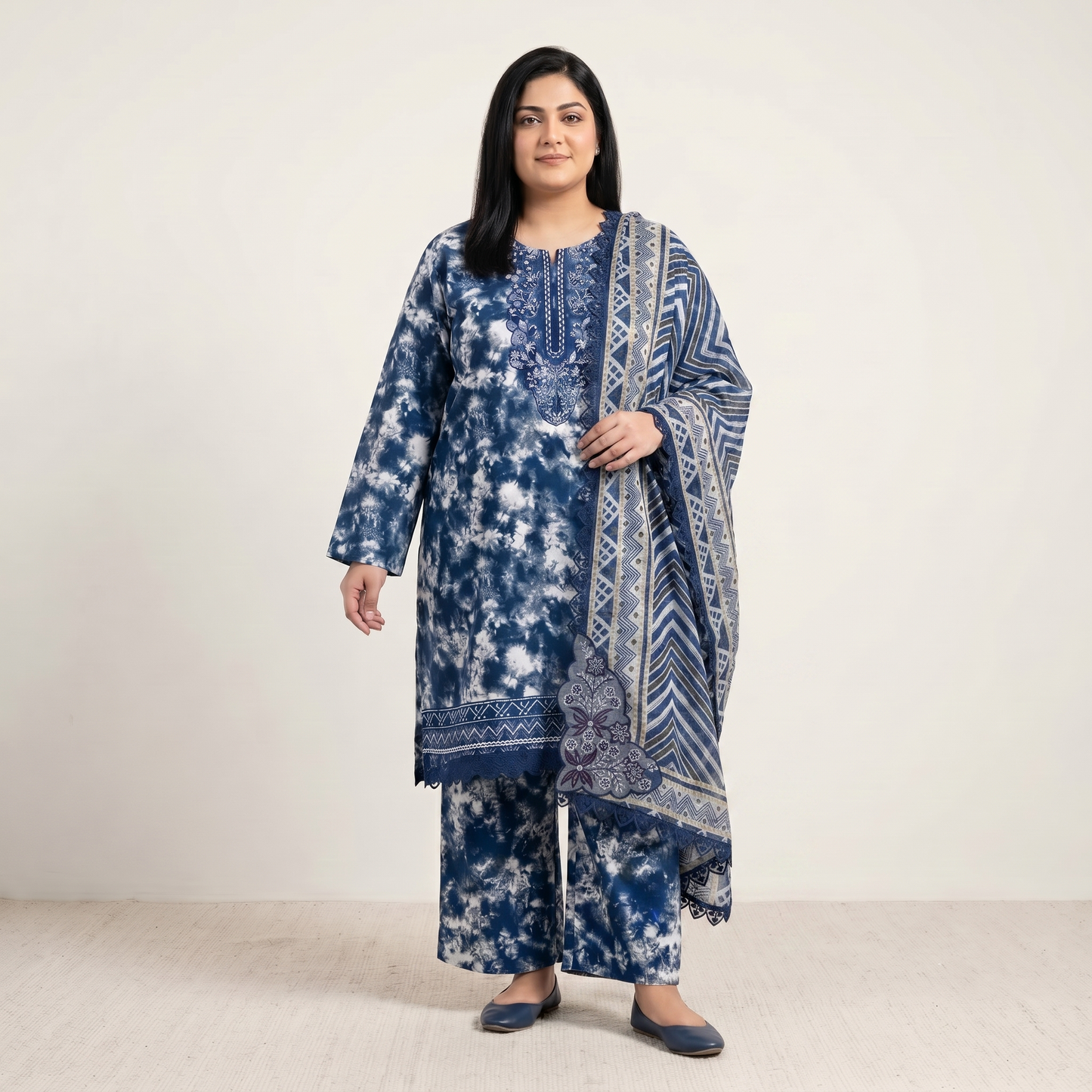 Indigo Nebula – 3 Piece Premium Embroidered Tie-Dye Lawn Suit PSW-11233