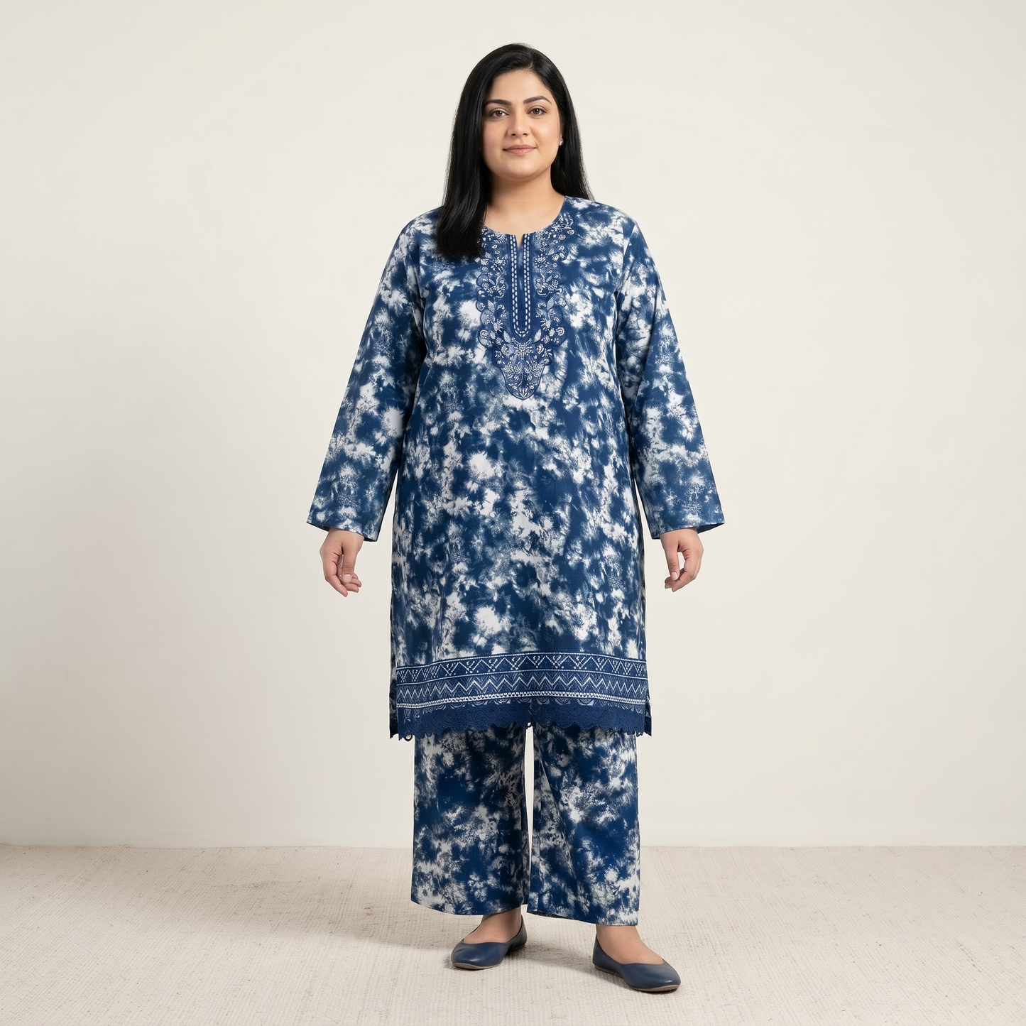 Indigo Nebula – 3 Piece Premium Embroidered Tie-Dye Lawn Suit PSW-11233