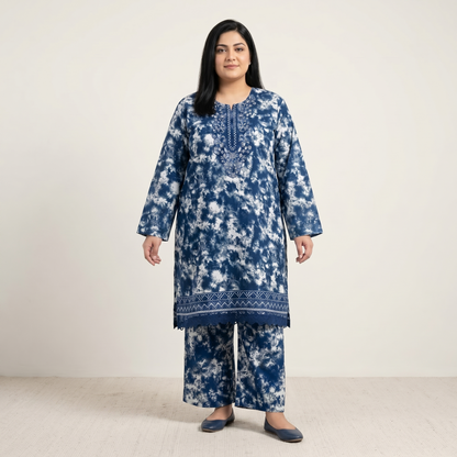 Indigo Nebula – 3 Piece Premium Embroidered Tie-Dye Lawn Suit PSW-11233