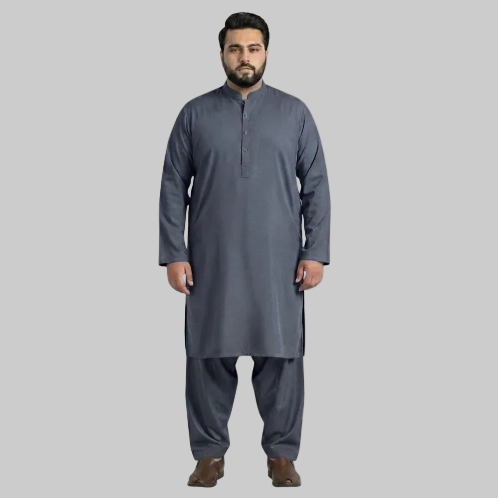 Dark Grey Premium Wash & Wear Plus Size Kurta Shalwar PSM-10855