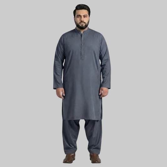Dark Grey Premium Wash & Wear Plus Size Kurta Shalwar PSM-10855