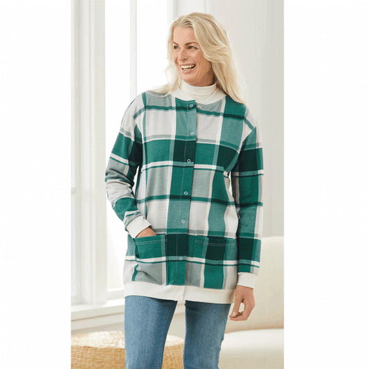 Tonal Plaid Print Snap-Front Cardigan PSW-9116