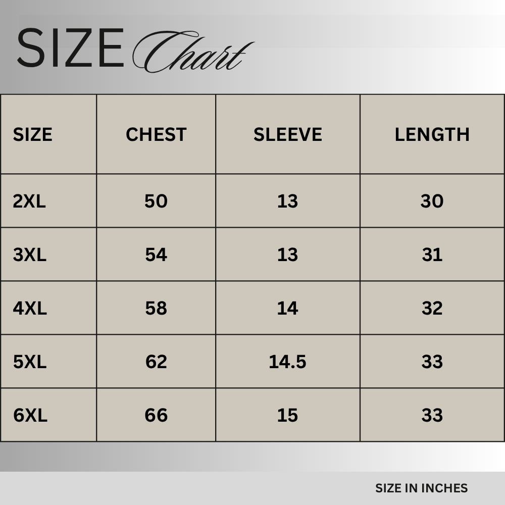 Size chart for Classic Brown Round Neck T-Shirt  PSM-11565