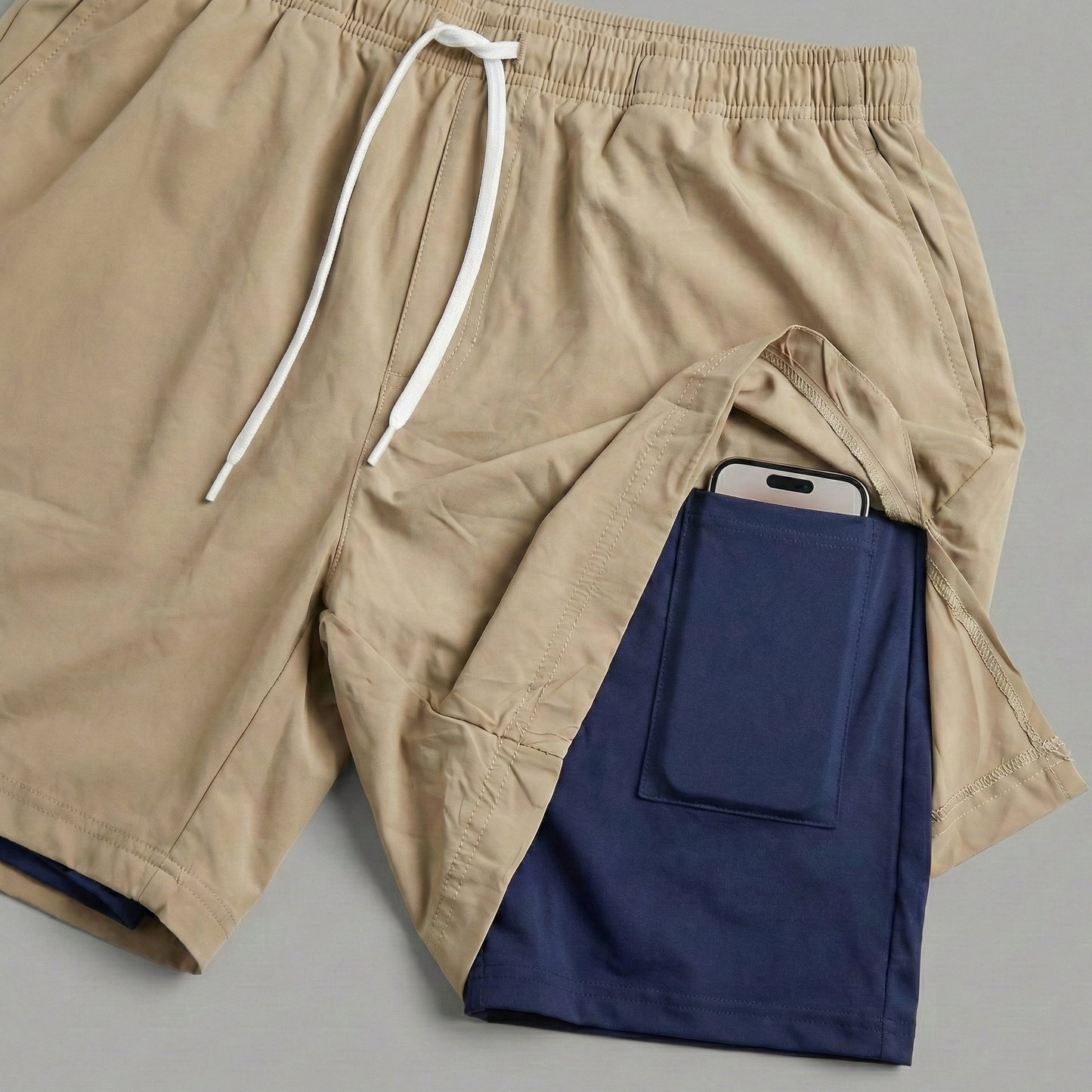 Khaki Hybrid Double-Layer Performance Shorts PSM-10860