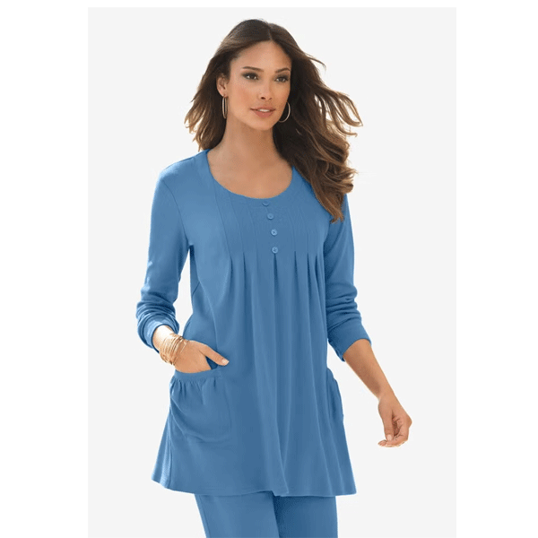 Dusty Indigo Long Sleeve Two Pocket Soft Knit Tunic PSW-9131