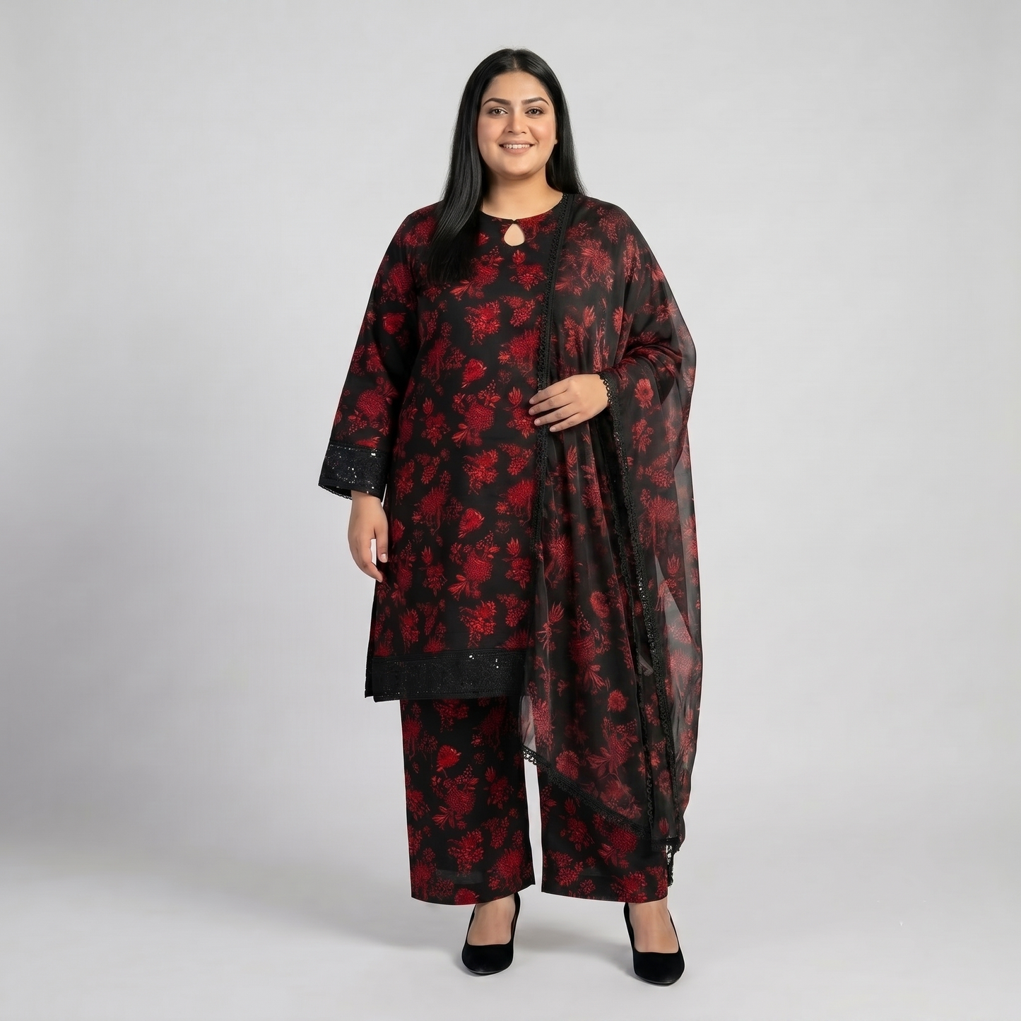 Crimson Noir Luxe – 3 Piece Premium Lawn Suit PSW-11222