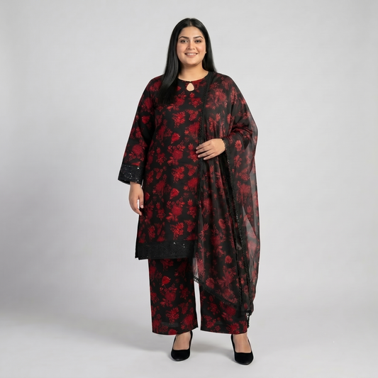 Crimson Noir Luxe – 3 Piece Premium Lawn Suit PSW-11222