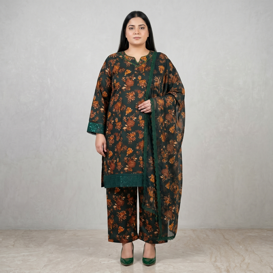 Forest Flora Luxe – 3 Piece Premium Lawn Suit PSW-11224