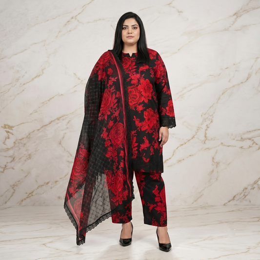 Scarlet Empress – 3 Piece Premium Embroidered Lawn Suit PSW-11225