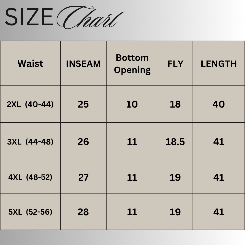 Size chart for Black Cotton Lawn Trouser PSW-11605