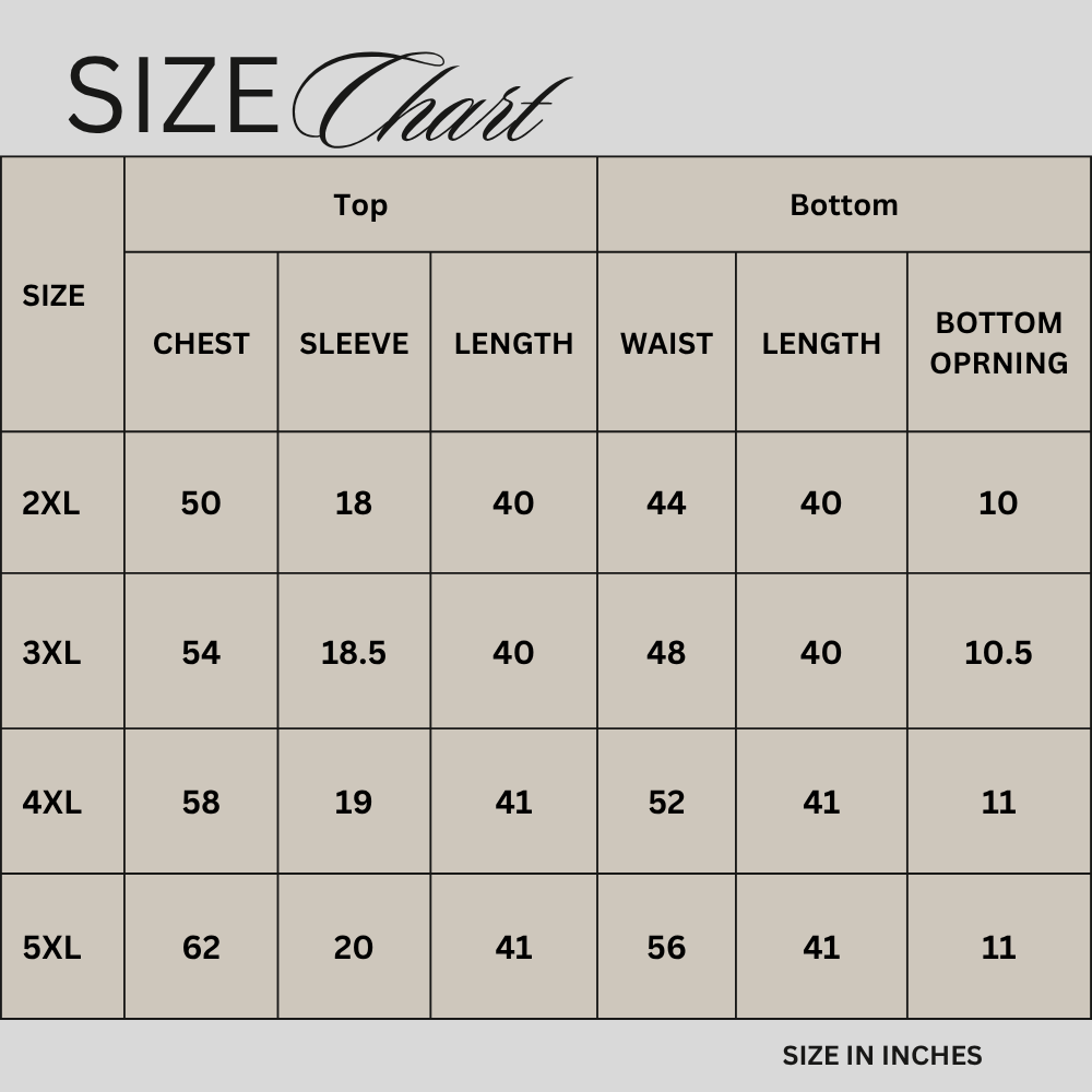 Size chart for Aqua Blue Chikankari Lawn Co-Ord Set PSW-11543